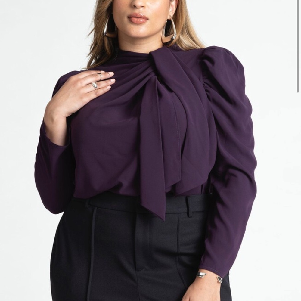 Eloquii Deep Purple Blouse with Bow Detail